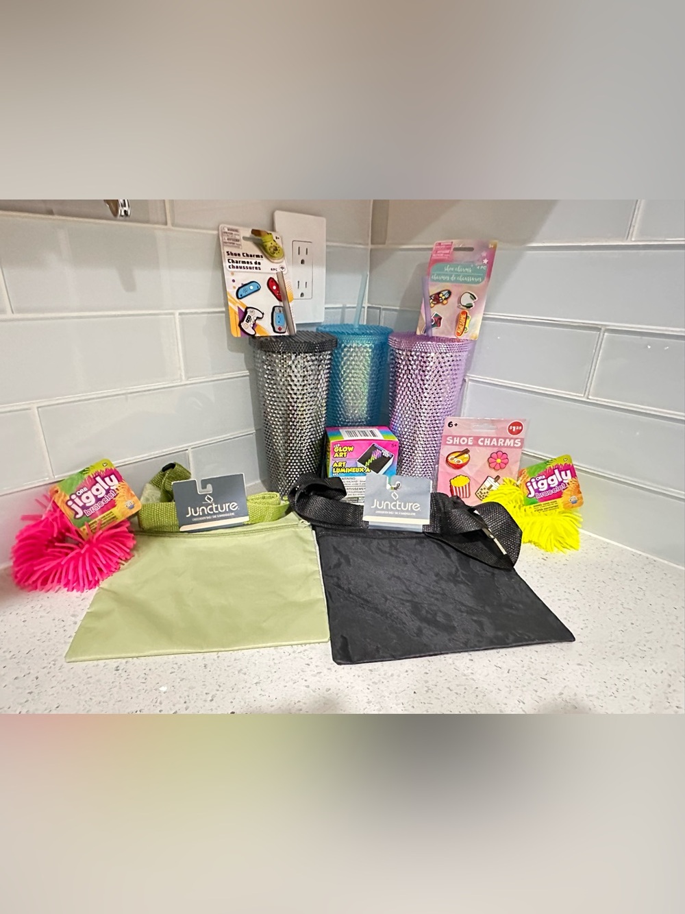 NWT Kids Fun Bundle 11 Pc Tumblers Bags Shoe Charms Toys Party Favor Set
